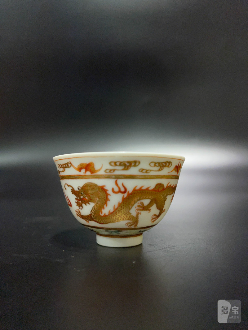 清光绪 粉彩描金双龙赶珠纹杯 - 图2